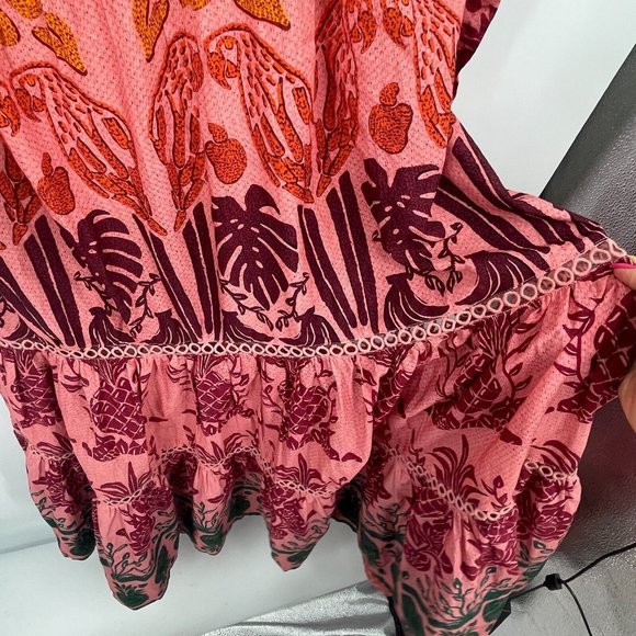 Farm Rio Womens Dress XL Ainika Print Macaws Maxi Dress Puff Sleeve Tassel Tie - Picture 11 of 16